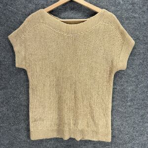 Cable & Gauge Knit Top Women M Medium Beige Short Sleeve Round Neck Acrylic
